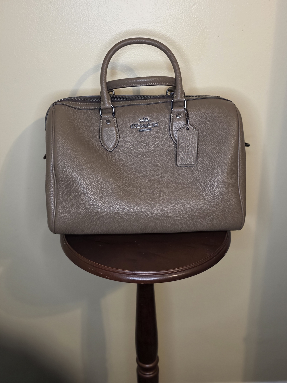 Coach Pebbled Leather Satchel in Grey Stone